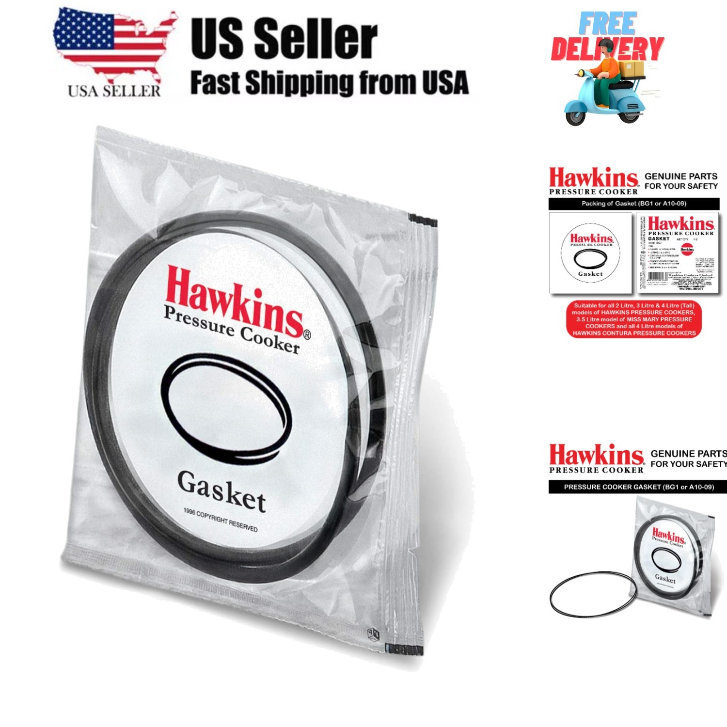 Gasket Sealing Ring for Pressure Cookers, 2 to 4-Liter, Blac