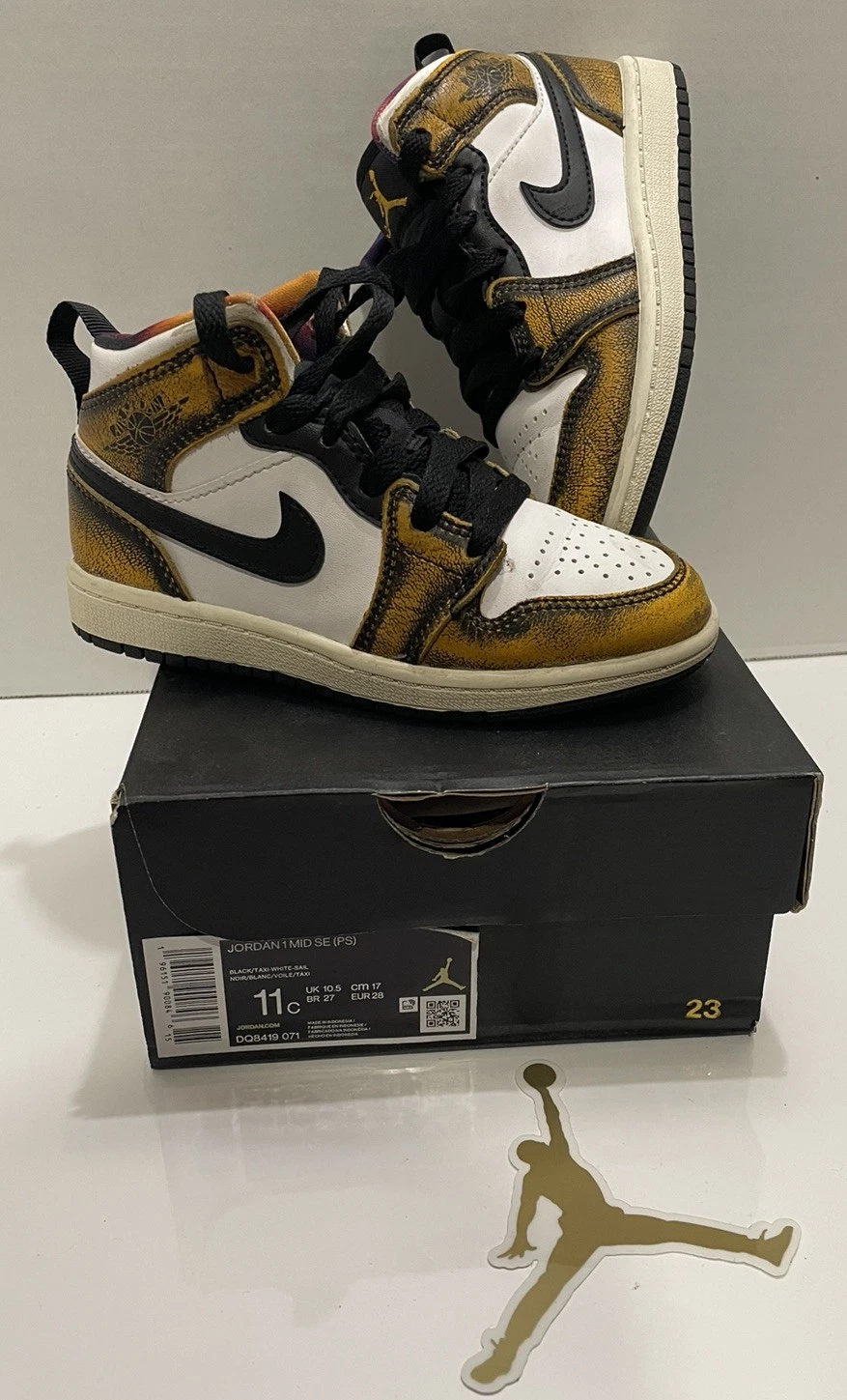 Nike Air Jordan 1 “Wear Away” Mid SE Shoes Kids SZ 11C Taxi White DQ8419-071