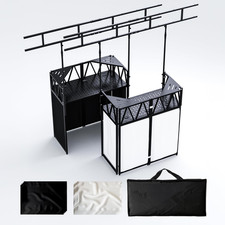 Portable DJ Booth,Foldable DJ Table Stand with Light Stand White  Black