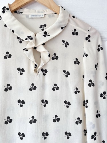 Whistles Clover Silk Blouse Size 8 Cream Floral Collared Top Coquette Aesthetic - 第 3/9 張圖片
