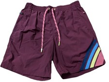 Lands' End Volley Swim Trunks Men s Beach Shorts Size M Maroon Rainbow Lined 7