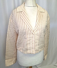 ZARA Crinkle Effect Cropped Striped Blazer Shirt Jacket Cream Medium NWT C6052