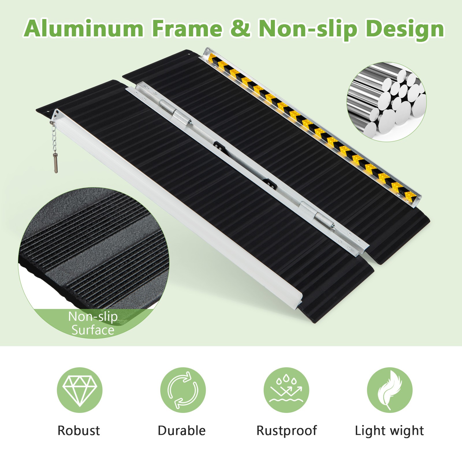 Wheelchair Ramp 3FT w/ Transition Plate & Non-slip Surface Warning ...