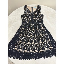 She + Sky Dress Womens Size S Black Floral Lace Fit & Flare V-Neck
