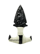 8” Obsidian Knife with White Thread,Crystal Dagger Athame,Volcanic Glass Blade.