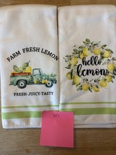 Set of 2 Kitchen Towels, Lemon Print Farm Fresh Hello Lemon, White Yellow
