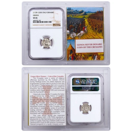 1139-1339 Italy, Republic of Genoa Silver Denaro NGC VF35 (Story Vault)