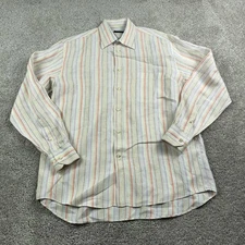 Canali Shirt Mens Large Purple White Striped Linen Button Up Long Sleeve Office