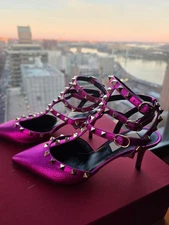 Valentino Garavani Rockstud caged ankle-strap pump 65mm, size 37 (US7)