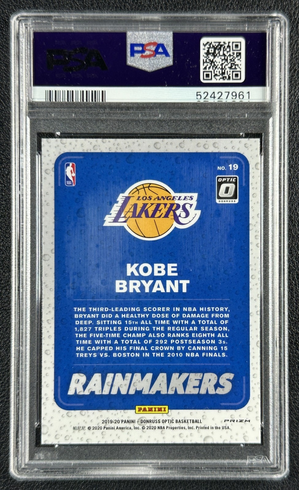 KOBE BRYANT PSA 10 2019 PANINI DONRUSS OPTIC #19 RAINMAKERS HOLO FAST BREAK 7961 view 2