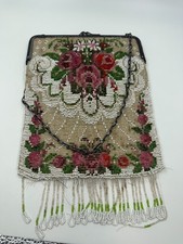 Antique Glass Micro Bead Purse White Floral Rose Needs Repair Restoration PQ