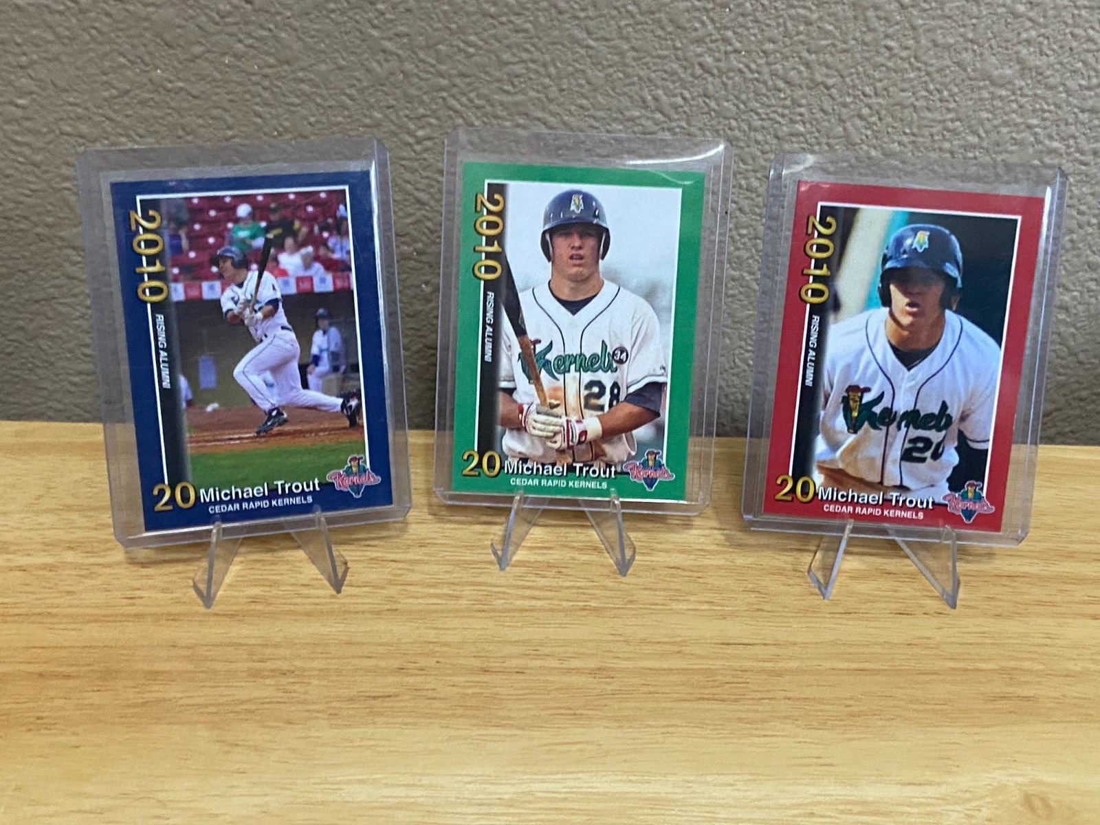 2010 MIKE TROUT CEDAR RAPIDS ROOKIE CARDS "RISING ALUMNI" (LOT OF 3)