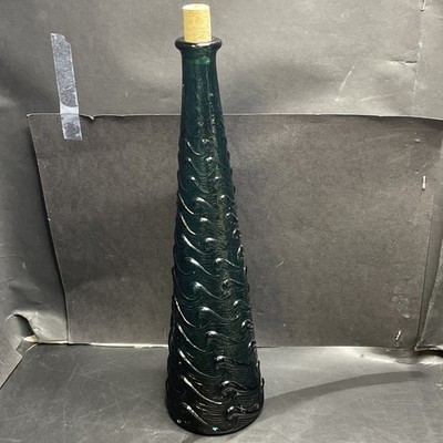 Türkisblau Wave Genie Flasche Mid Century Italienisch Empoli Glas OHNE Stopfen 15,5''