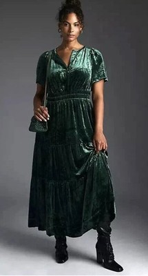 Anthropologie The Somerset Green Velvet Edition Maxi Dress Long Tiered  Green XL | eBay