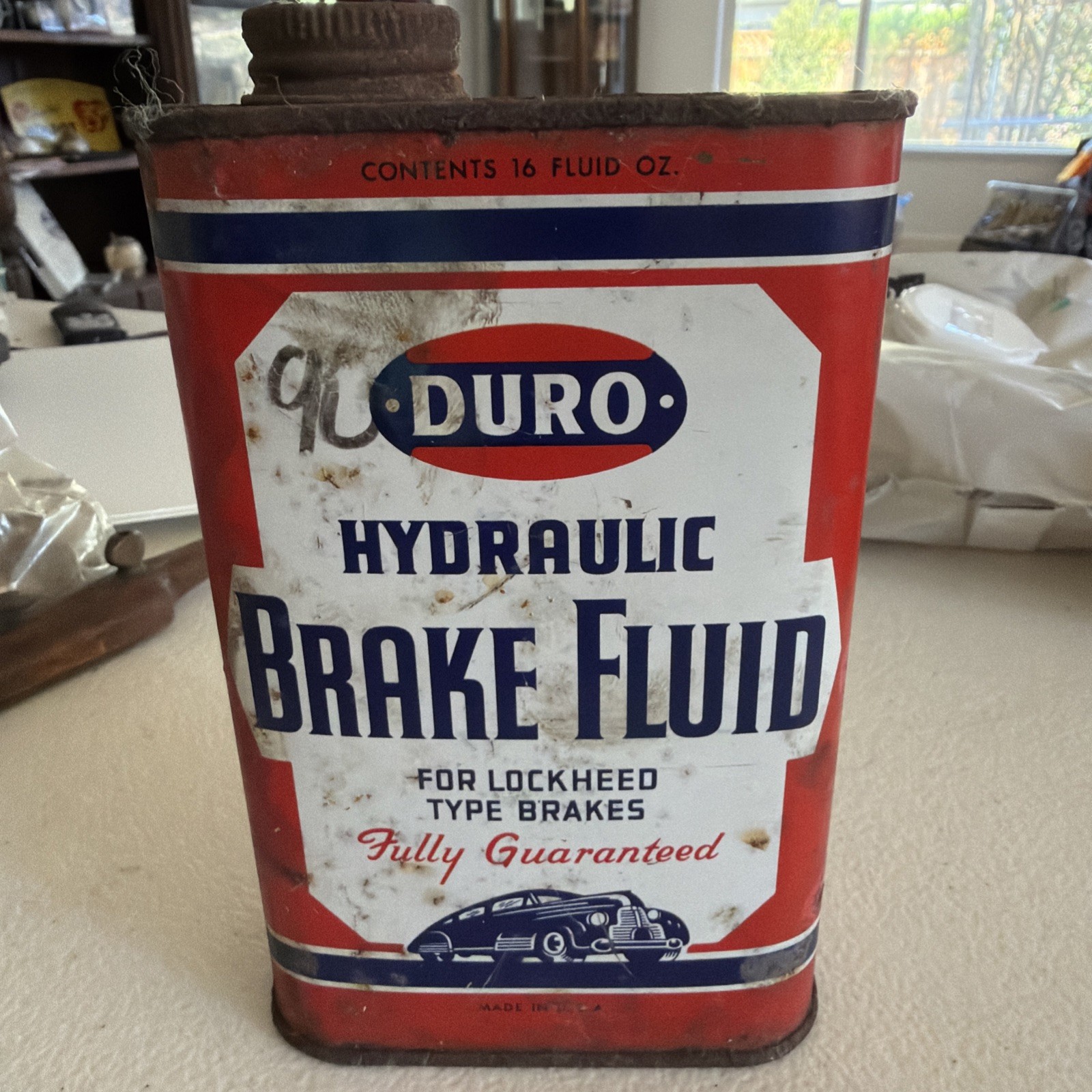 1950s Duro Ford Brake Fluid Oil .5 Quart Can San Francisco California Graphics!!