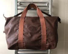 GENUINE Mulberry Medium Brown Scotchgrain Clipper Holdall Weekend Bag MAR