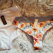 Bathing Suit Bottoms (2) New With Tags White High Waist/Floral Bikini SzL