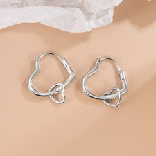 925 Sterling Silver Heart Charm Huggie Hoop Earrings Women Girls Jewellery Gift