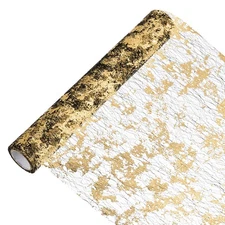 16 Feet Table Runner, Sequin Foil Thin Mesh Metallic Table Runner, Black Gold
