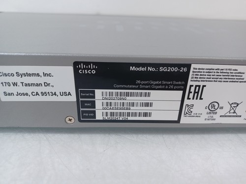 Cisco SG200-26 SLM2024T V04 26 Port Gigabit Smart Switch - With Rackmounts - Afbeelding 6 van 6