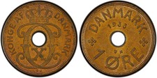 DENMARK 1933 1 ORE PCGS MS62BN BETTER DATE COIN NICE!