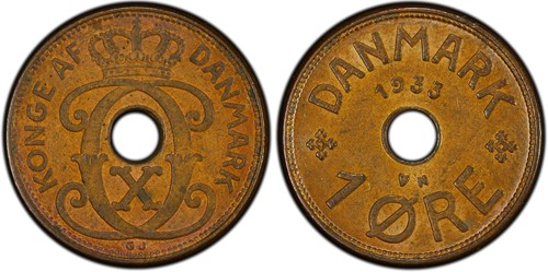 DINAMARCA 1933 1 MINERAL PCGS MS62BN MEJOR FECHA MONEDA ¡BONITA! - Imagen 1 de 4