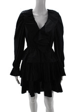 Ulla Johnson Womens Fit & Flare Mini Dress Black V-Neck Long Sleeve Size 0