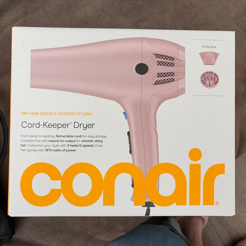 Conair Hair Dryer with Retractable Cord, 1875W Blow Dryer, 3 Heat Settings, 2 Sp