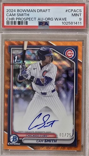 CAM SMITH ORANGE WAVE REFRACTOR ROOKIE AUTOGRAPH CARD #/25 - 2024 BOWMAN - PSA 9