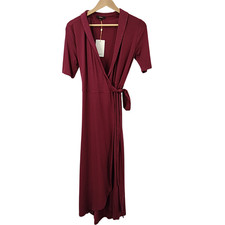 Quince Women Tencel Jersey Midi Wrap Dress Wine Basic Sleeved M