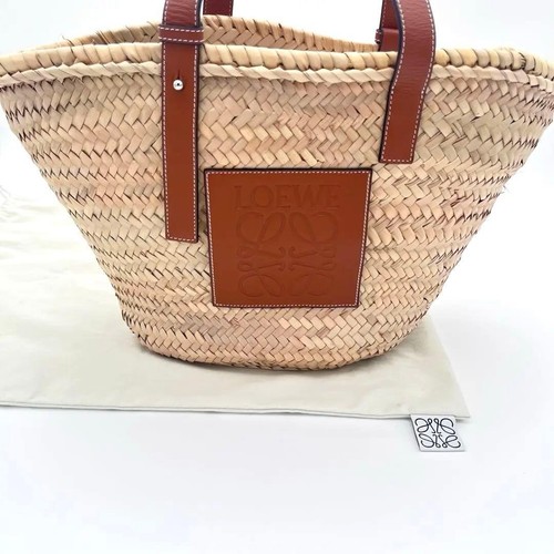 Auth LOEWE Basket Bag Large Anagram Palm Leaf Calfskin Tan Tote Beach Bag Japan