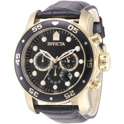 Invicta Men's Watch Pro Diver Quartz Chronograph Black Dial Leather Strap 49833