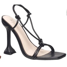 H Halston Picasso Lace Up Dress Sandals 11 Black NWOT Heels Party Glam Resort 