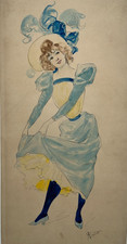 Elegante Femme DESSIN ORIGINAL signé RODOLPHE PIGUET XIX°