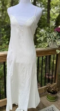 Vtg Jessica McClintock Bridal Maxi Dress Slip Taffeta Tulle Panel Ivory 6 S 34 +