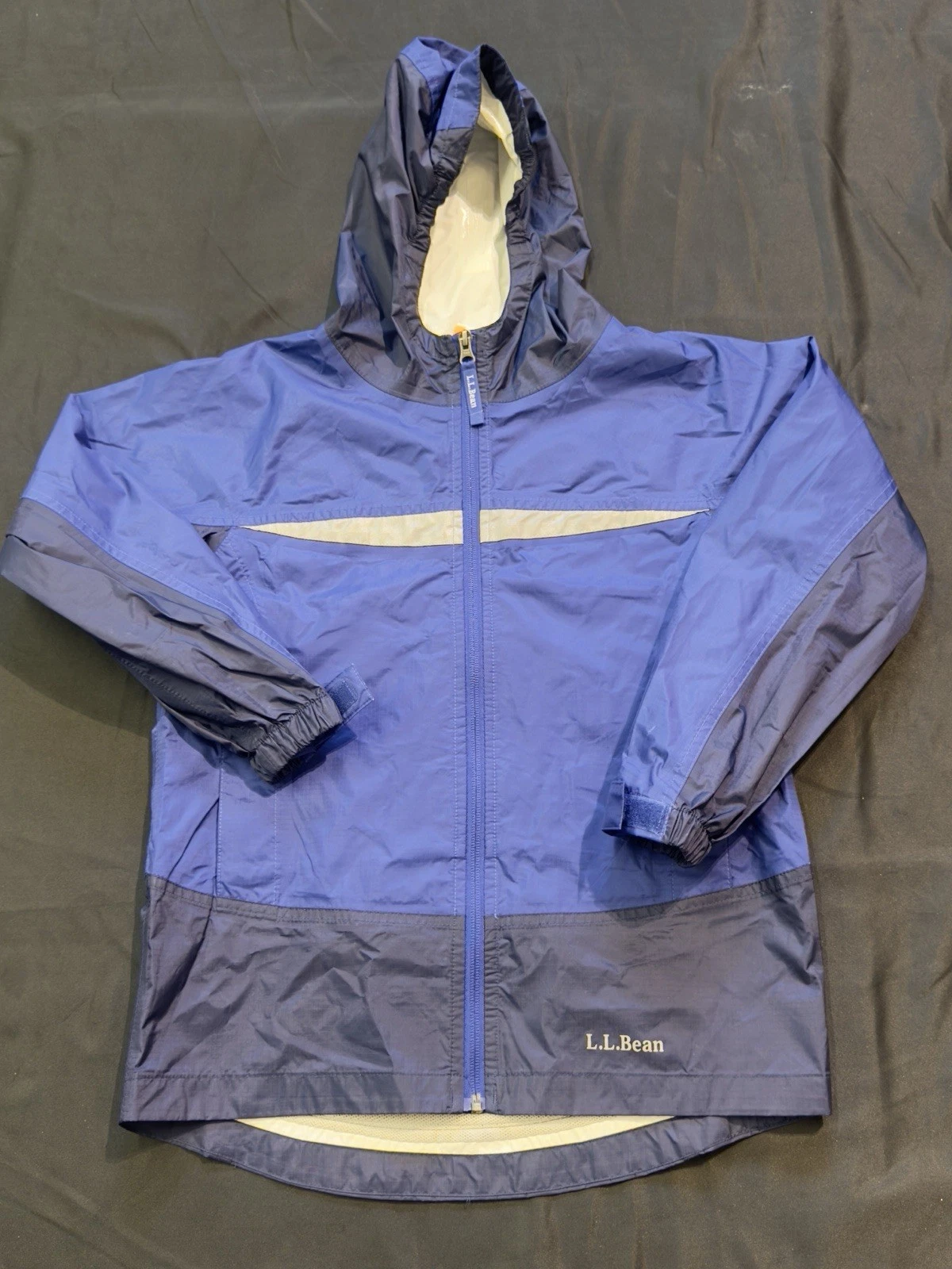 LL Bean Medium 10-12 Kids Hooded Windbreaker Jacket Navy/3M