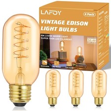 Vintage T45 Amber Edison Bulbs, Dimmable 25 Watt 20 Watt Equivalent 4 Pack