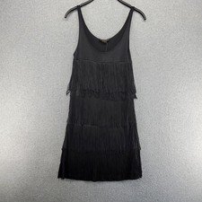 Vtg Guess Jeans Dress Women Small Black Bodycon Fringe Mini Y2K Fairy Grunge