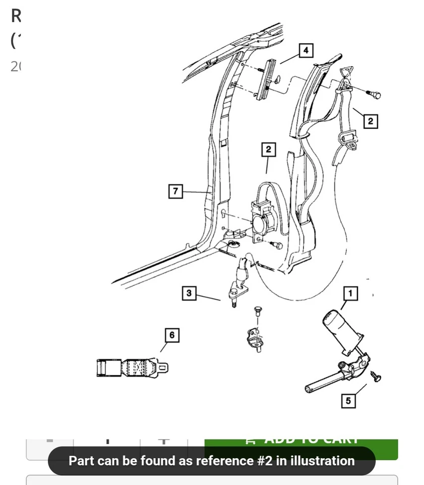 Genuine Mopar 2005 Chrysler Town & Country Retractor Seat Belt Right 1AF561J3AB - Image 2 of 3