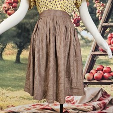 Vintage 1960's Skirt Brown Metallic Pleated Retro Classic 1950s Pinup
