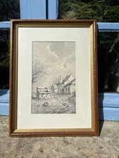 Trannod, Aquarelle En Encre, Paysage Breton, Ferme