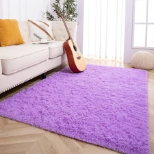 Foxmas 6x9ft Large Purple Fluffy Shag Area Rug for Living Room Bedroom Kids Room