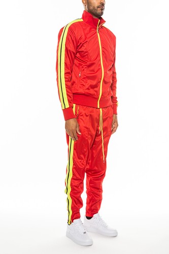 Unisex vorne plissiert seitlich gestreifter Trainingsanzug passende Jacke und Hose USA Größe - Bild 8 von 9