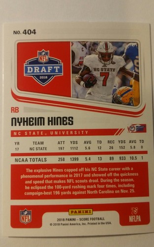 Trading Card NFL Nyheim Hines Indianapolis Colts Panini Score 2018 - Bild 2 von 2