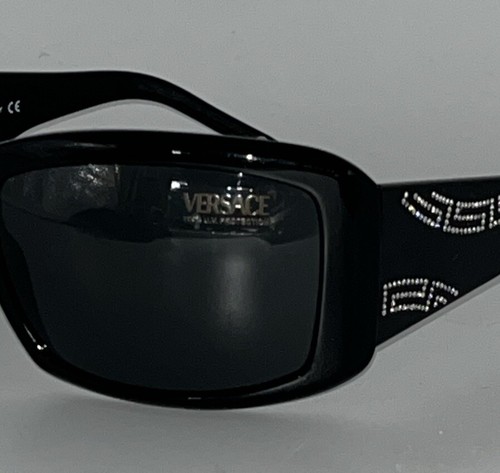 New Versace 4130-B Sunglasses Black Silver Swarovski Crystals Wrap Oversized - Picture 8 of 9