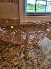 Light pale pink 4 footed Jeanette Depression glass 12 inch bowl