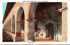 Tarjeta postal artística Mission San Fernando California Claustro España Fraile Franciscano Ct