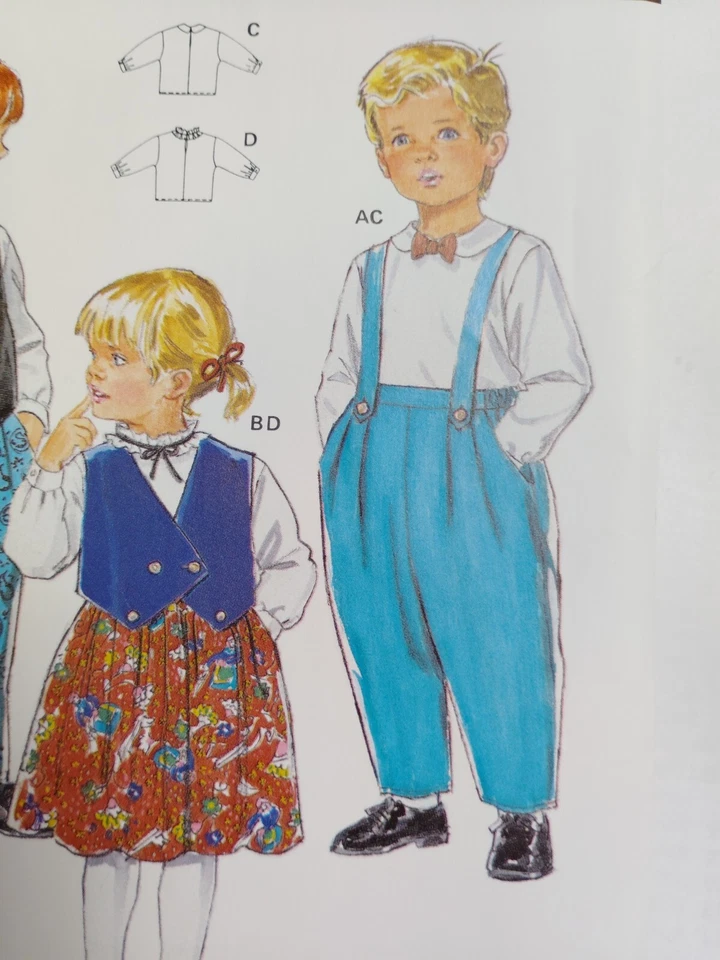 Bibs Pants Vest Skirt Shirt 9M-4T Burda 5029 Sewing Pattern Cut Wedding Church - Image 3 of 4