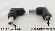 2x DC 5.5 x 2.5mm Female To 5.5 x 2.1mm Male Right Angle Power Adapter Connector