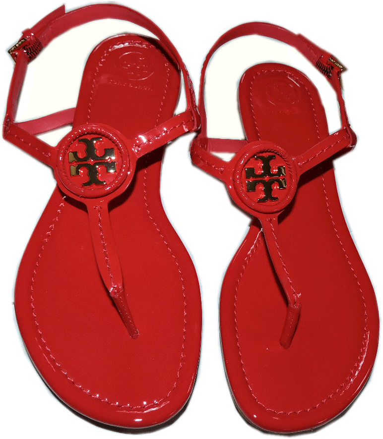 Tory Burch Sandals Dillan Red Patent Leather Gold Logo Thongs Flip Flop 6  Shoes | eBay